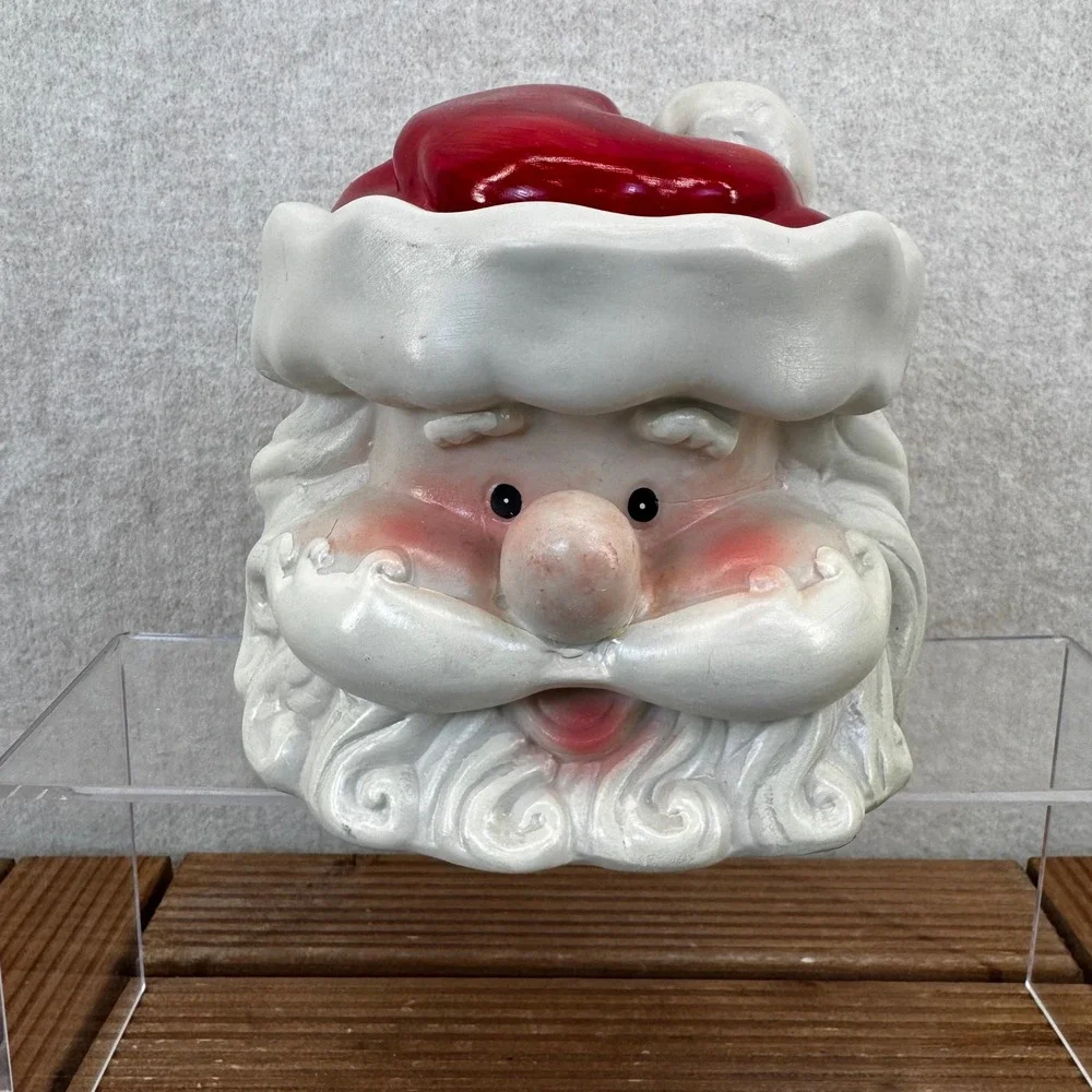 Vtg Santa Claus Head Ceramic Cookie Jar Red White Holiday Christmas Decor
